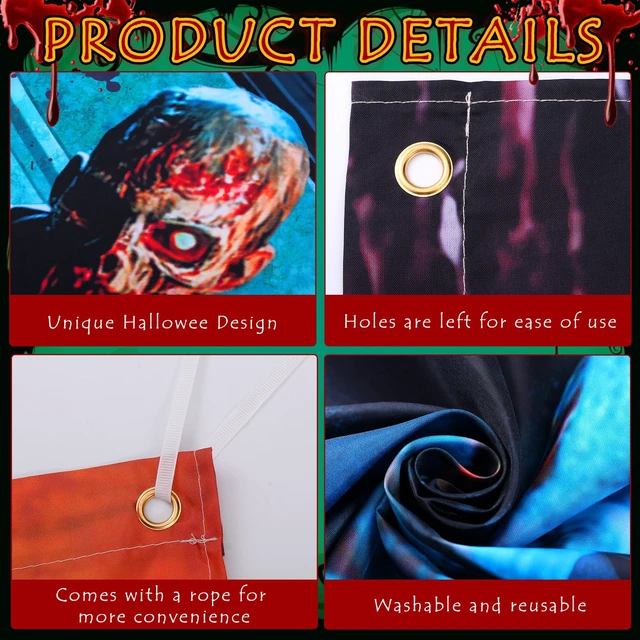 Alt view image 3 of 7 - 7 x 16 ft Halloween Garage Door Cover Horror Killer Garage Banner Scary Backdrop for Outdoor Party, Horror Theme Zombies Background, Fits Standard Garage Door, Weatherproof Photo Booth