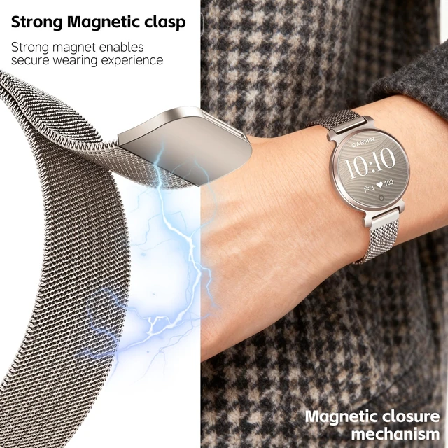 Alt view image 6 of 7 - Metal Watch Bands Compatible with Garmin Lily 2 Active/Lily 2 for Women,14mm Slim Adjustable Mesh Magnetic Clasp Stainless Steel Chain Replacement Bracelet for Lily 2 Classic Accessory