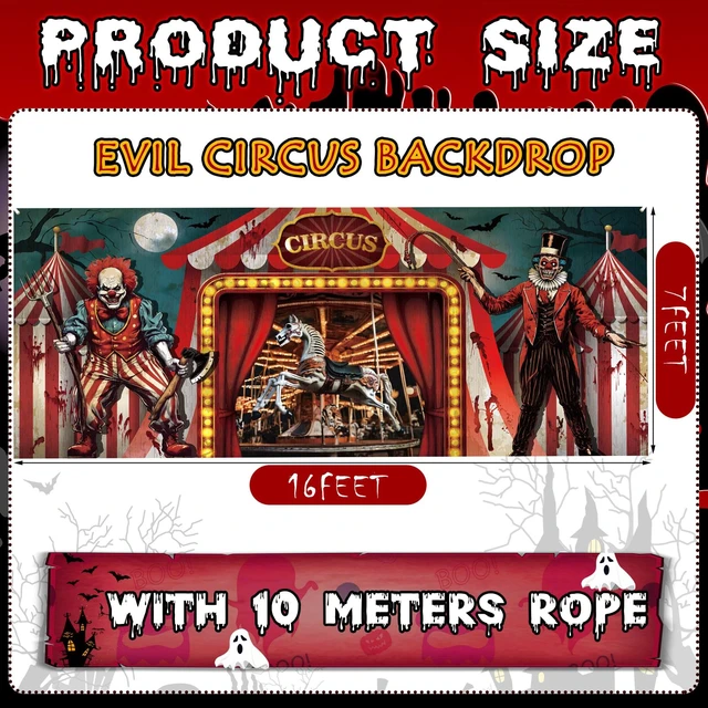 Alt view image 2 of 7 - 7 x 16 ft Halloween Garage Door Cover Decor Creepy Carnival Banner Fit Double Garage Doors, Clown Backdrop, Carnival Creepy Clown Evil Circus Background for Birthday Carnival Photography Party