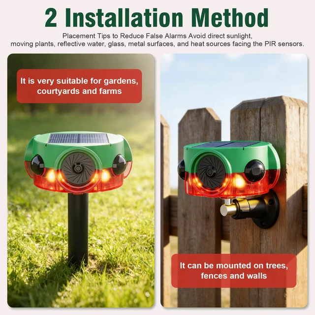 Alt view image 4 of 7 - Outdoor Motion Sensor Alarm Barking Dog Alarm 360°Detection Supports Voice Recording, Adjustable Volume, 120dB Motion Activated Alarm for Home, Garden, Yard, Farm 3 Pack