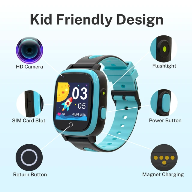 Alt view image 7 of 7 - Kids Smart Watch with GPS Tracker,GPS Watch for Kids with Video Call Voice Chat Alarm SOS Camera Pedometer Stopwatch Caculator Flashlight Smart Watch for Kid Age 5-12