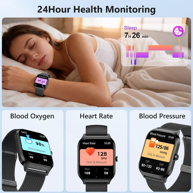 Alt view image 4 of 7 - Smart Watch Women Men, 1.85" Lightweight Fitness Tracker Make/Answer Call, HR/Blood Pressure/Sleep Monitor, 110+Sport Modes, Waterproof Reloj inteligente Compatible for Android & Samsung & iPhone