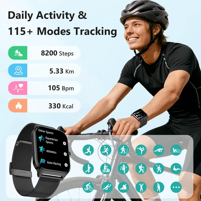 Alt view image 6 of 7 - Smart Watch Women Men, 1.85" Lightweight Fitness Tracker Make/Answer Call, HR/Blood Pressure/Sleep Monitor, 110+Sport Modes, Waterproof Reloj inteligente Compatible for Android & Samsung & iPhone