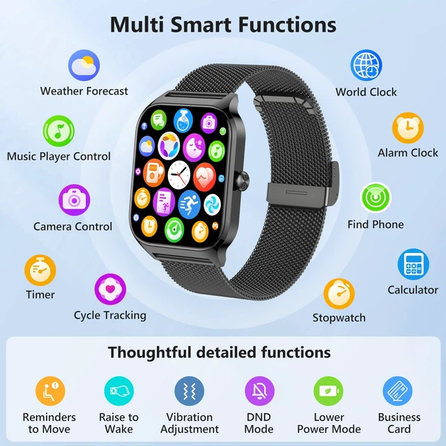 Alt view image 7 of 7 - Smart Watch Women Men, 1.85" Lightweight Fitness Tracker Make/Answer Call, HR/Blood Pressure/Sleep Monitor, 110+Sport Modes, Waterproof Reloj inteligente Compatible for Android & Samsung & iPhone