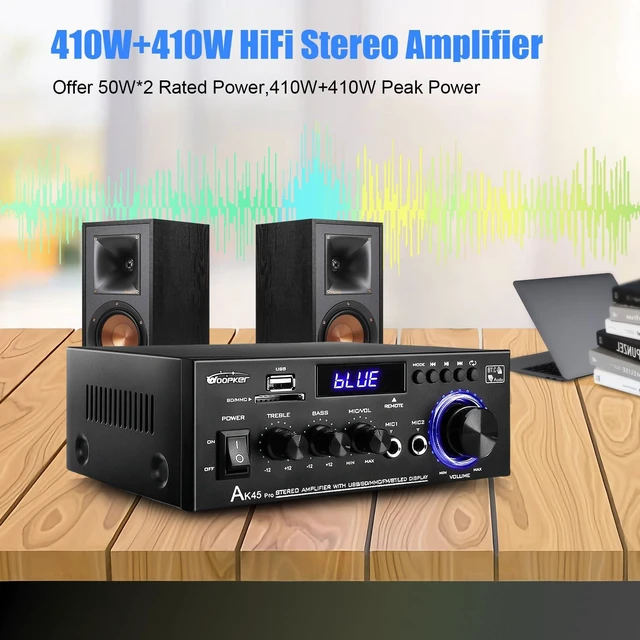Alt view image 2 of 6 - AK45 pro Stereo Amplifiers Home Audio, Stereo Receivers 2 Channel 400W Bluetooth 5.0 Power Amplifier System, FM Radio, USB, SD Card, with Remote Control for Home Theater Speakers Studio, Karaoke