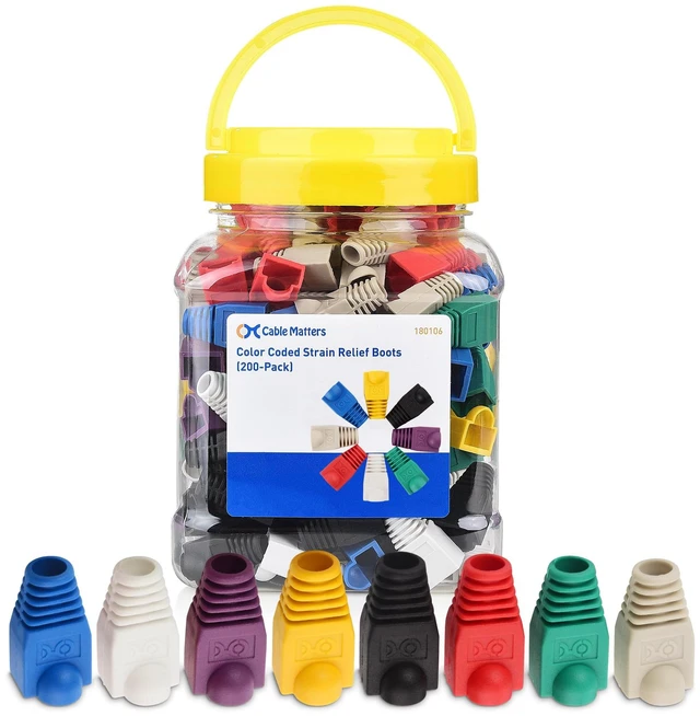 Main image of 200-Pack Cat6/Cat5e RJ45 Strain Relief Boots, Multicolor Suitable for 6.5mm (0.25in) Ethernet Cables, RJ45 Boot, Cat 6 Boot