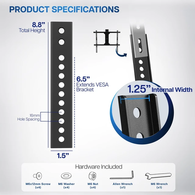 Alt view image 2 of 7 - Black Vertical VESA TV Mount Extension Bracket Kit, MOUNT-AD165 Adapter Plate Designed for Low VESA Pattern TVs, Fits TV Ceiling Mounts, 2 Brackets w/ 6.5 in Extension