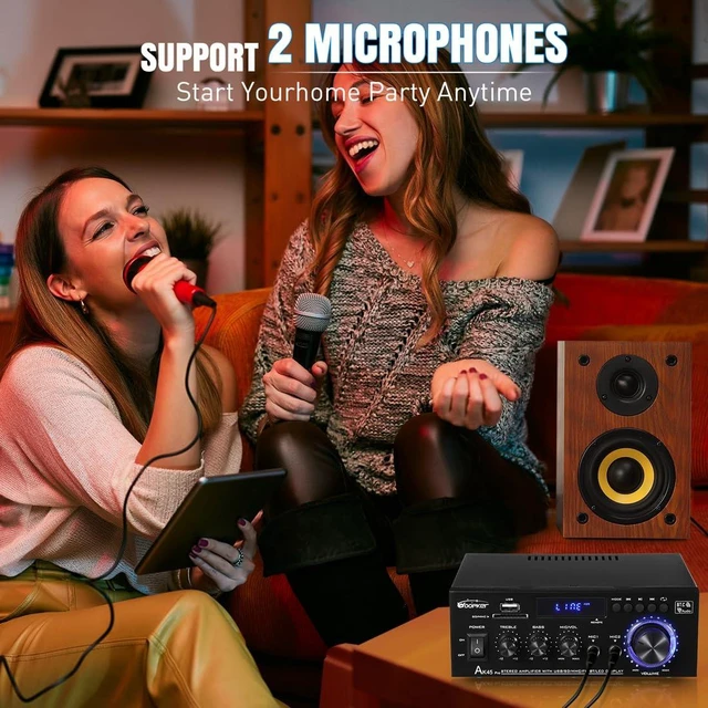 Alt view image 6 of 6 - AK45 pro Stereo Amplifiers Home Audio, Stereo Receivers 2 Channel 400W Bluetooth 5.0 Power Amplifier System, FM Radio, USB, SD Card, with Remote Control for Home Theater Speakers Studio, Karaoke
