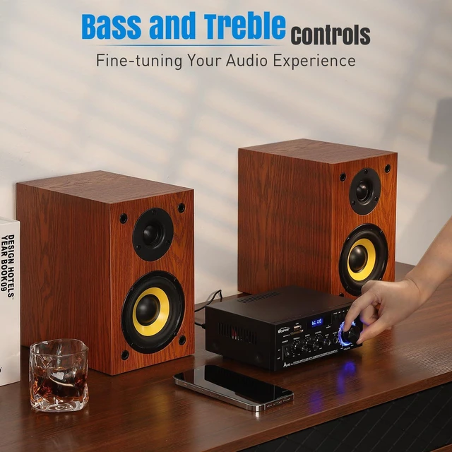 Alt view image 7 of 7 - AK45 Pro Stereo Amplifier Home Audio, Stereo Receivers with Bluetooth 5.0,Max 400W, 2.0 Channel Audio Receiver for Home Theater Speakers w/USB/SD/RCA/2 MIC in for Karaok