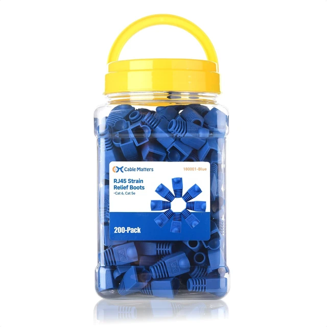 Main image of 200-Pack Cat6/Cat5e RJ45 Strain Relief Boots, Blue Suitable for 6.5mm (0.25in) Ethernet Cables, RJ45 Boot, Cat 6 Boot
