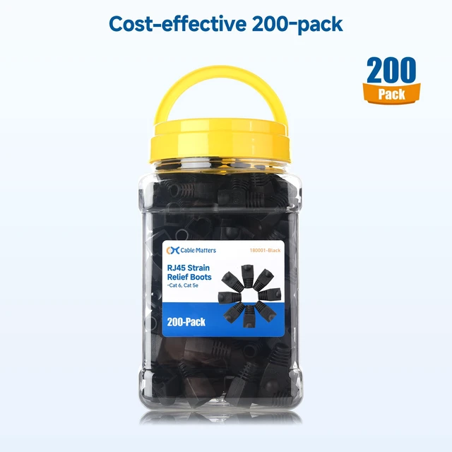 Alt view image 6 of 6 - 200-Pack Cat6/Cat5e RJ45 Strain Relief Boots, Black Suitable for 6.5mm (0.25in) Ethernet Cables, RJ45 Boot, Cat 6 Boot