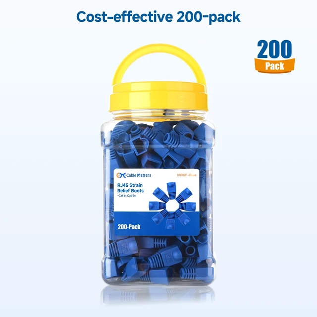 Alt view image 6 of 6 - 200-Pack Cat6/Cat5e RJ45 Strain Relief Boots, Blue Suitable for 6.5mm (0.25in) Ethernet Cables, RJ45 Boot, Cat 6 Boot