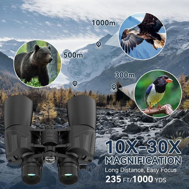 Alt view image 3 of 7 - Upgraded 10-30X50 Zoom Binoculars for Adults, High Powered Binocular BAK4 Prism, FMC Lens, HD Vision, Low Light Vision, Waterproof, Large View, Easy Focus, Bird Watching, Hunting, Outdoor, Gifts