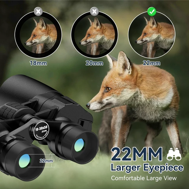 Alt view image 6 of 7 - Upgraded 10-30X50 Zoom Binoculars for Adults, High Powered Binocular BAK4 Prism, FMC Lens, HD Vision, Low Light Vision, Waterproof, Large View, Easy Focus, Bird Watching, Hunting, Outdoor, Gifts