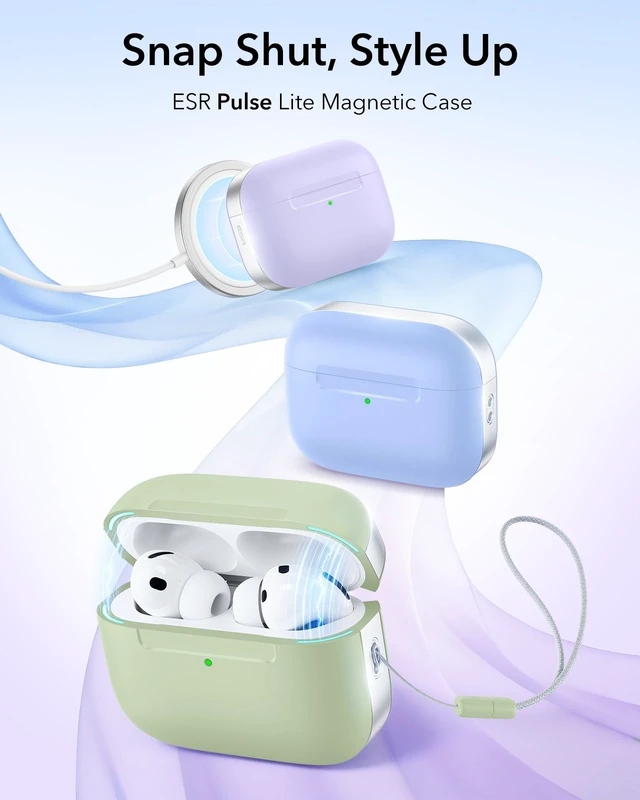 Alt view image 3 of 7 - for AirPods Pro 3 Case, Compatible with MagSafe, Light Green (USB-C) Magnetic Lid, Full Drop Protection Cover with Lanyard, Clear LED Indicator, Pulse Series
