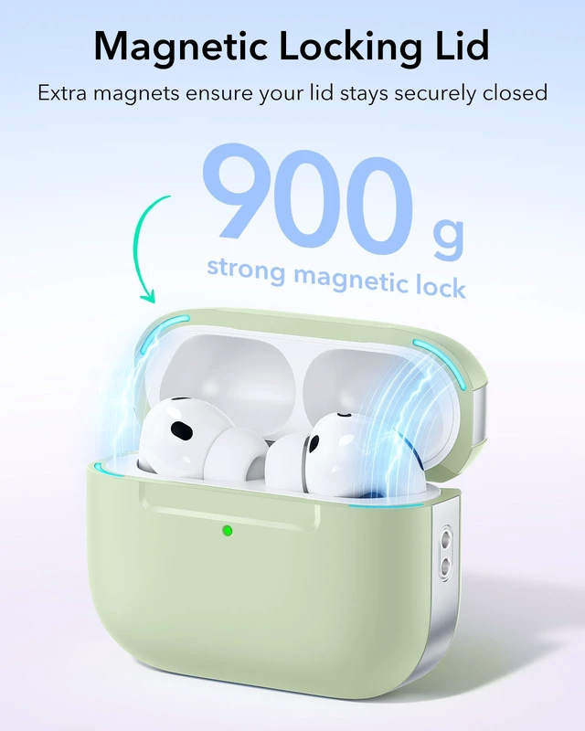 Alt view image 5 of 7 - for AirPods Pro 3 Case, Compatible with MagSafe, Light Green (USB-C) Magnetic Lid, Full Drop Protection Cover with Lanyard, Clear LED Indicator, Pulse Series