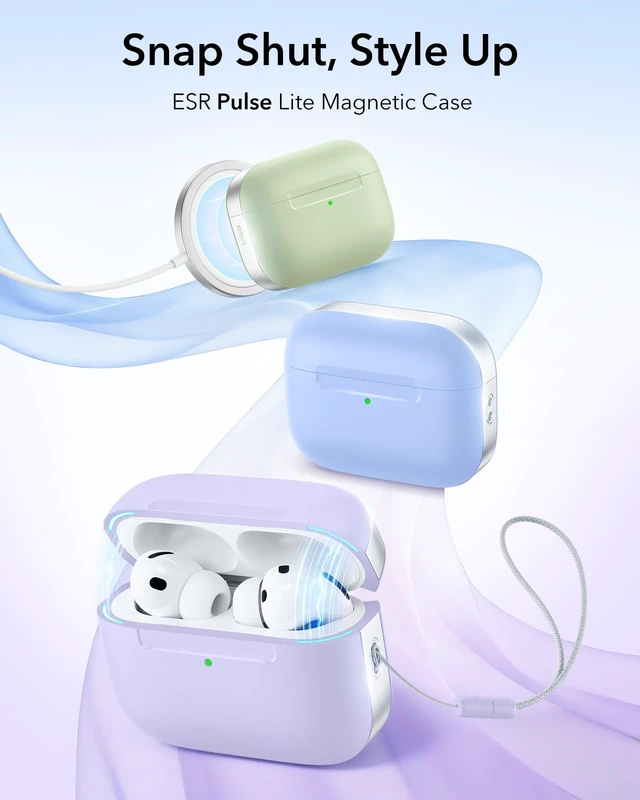 Alt view image 3 of 7 - for AirPods Pro 3 Case, Compatible with MagSafe, Pulse Series, Purple (USB-C) Magnetic Lid, Full Drop Protection Cover with Lanyard, Clear LED Indicator