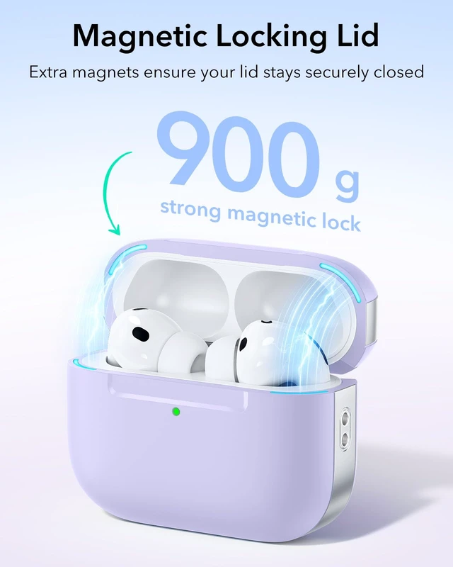 Alt view image 5 of 7 - for AirPods Pro 3 Case, Compatible with MagSafe, Pulse Series, Purple (USB-C) Magnetic Lid, Full Drop Protection Cover with Lanyard, Clear LED Indicator
