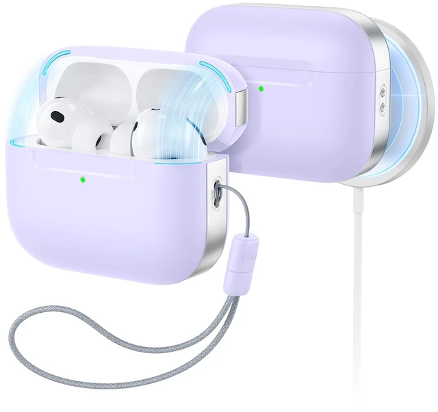 Main image of for AirPods Pro 3 Case, Compatible with MagSafe, Pulse Series, Purple (USB-C) Magnetic Lid, Full Drop Protection Cover with Lanyard, Clear LED Indicator