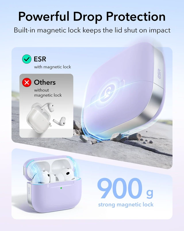 Alt view image 4 of 7 - for AirPods Pro 3 Case, Compatible with MagSafe, Pulse Series, Purple (USB-C) Magnetic Lid, Full Drop Protection Cover with Lanyard, Clear LED Indicator