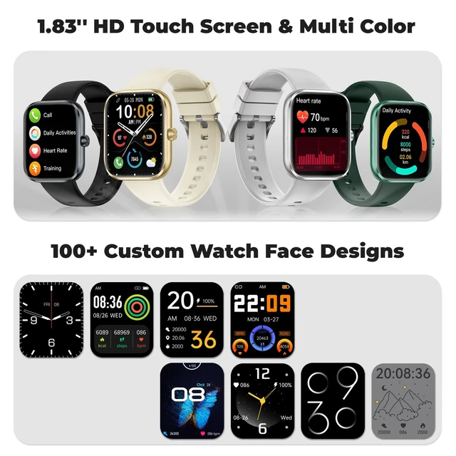 Alt view image 7 of 7 - Smart Watch for Men, Bluetooth Call, 1.83" Fitness Watch for Android iOS Smartwatch with Heart Rate/Sleep Monitor/Pedometer/Calories, 110+ Sport Modes, IP68 Waterproof Fitness Tracker, Black