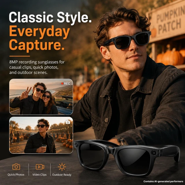 Alt view image 3 of 7 - Smart Glasses with Camera for Travel & POV Video, Black Hands-free POV camera glasses for travel, cycling and daily moments, with Bluetooth audio, calls, translation and WiFi