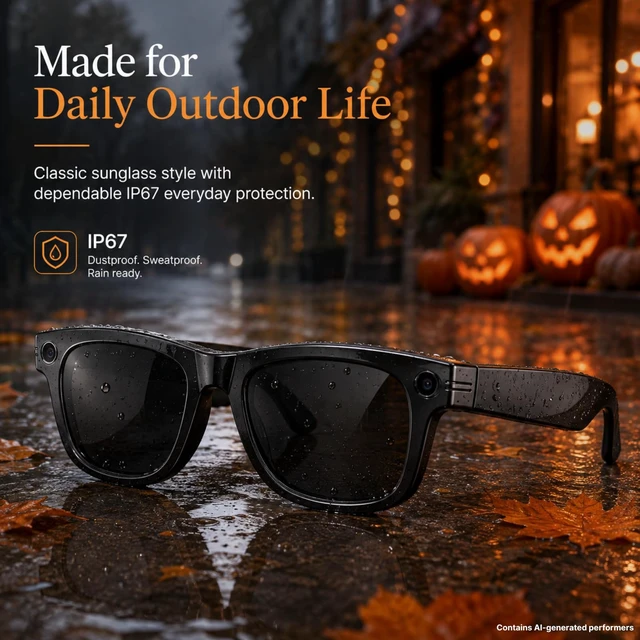 Alt view image 6 of 7 - Smart Glasses with Camera for Travel & POV Video, Black Hands-free POV camera glasses for travel, cycling and daily moments, with Bluetooth audio, calls, translation and WiFi