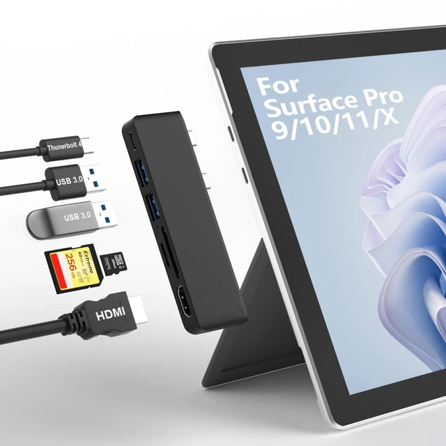 Main image of Surface Pro 2026(13-inch)/11/10/9/X Accessories, Surface Pro 11 Docking Station with 4K HDMI, USB-C Thunerbolt 4 (Display+Data+PD Charging), 2 USB 3.0, SD/TF Card Reader for Surface Pro 13/11/10/9/X