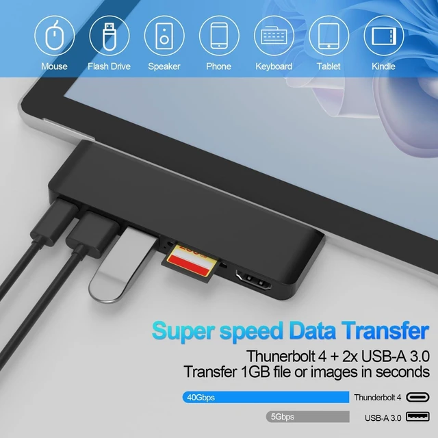 Alt view image 6 of 7 - Surface Pro 2026(13-inch)/11/10/9/X Accessories, Surface Pro 11 Docking Station with 4K HDMI, USB-C Thunerbolt 4 (Display+Data+PD Charging), 2 USB 3.0, SD/TF Card Reader for Surface Pro 13/11/10/9/X