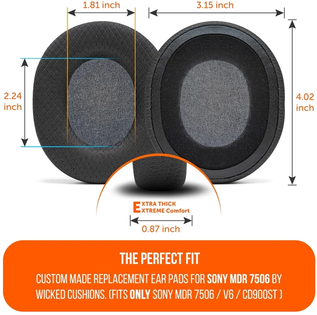 Alt view image 5 of 7 - PadZ MDR7506 - Replacement Ear Pads for Sony MDR 7506 Made by Wicked Cushions Also fits V6 & CD900ST. Softer Leather, Luxurious Memory Foam Airweave Fabric Airweave Black