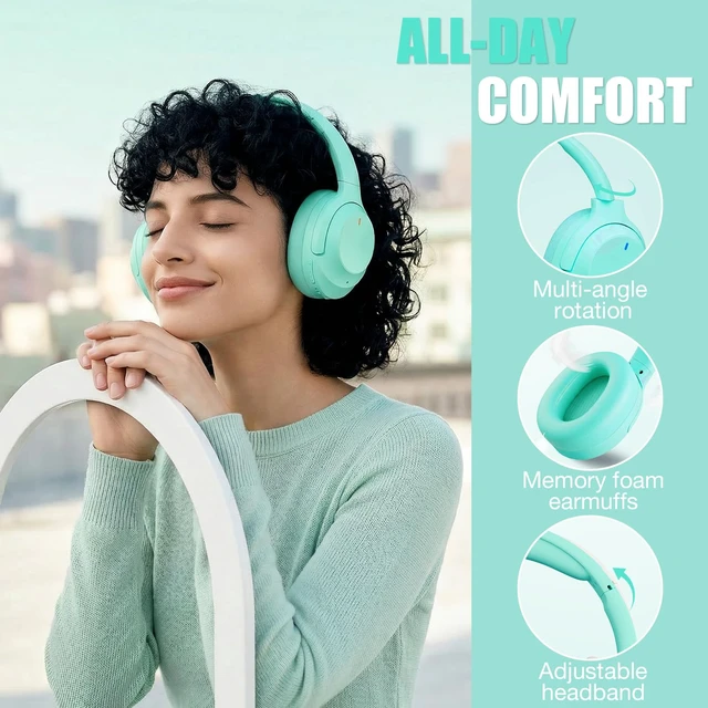 Alt view image 6 of 7 - Upgraded Prolevel Hybrid Active Noise Cancelling Headphones, HD Sound & Big Bass, 2X Softer Comfort, Long ANC Playtime, Wireless Over-Ear Bluetooth Headphones Perfect for Home Office/Travel/Pair