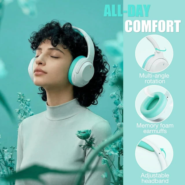 Alt view image 6 of 7 - Upgraded Prolevel Hybrid Active Noise Cancelling Headphones, HD Sound & Big Bass, 2X Softer Comfort, Long ANC Playtime, Wireless Over-Ear Bluetooth Headphones Perfect for Home Office Travel Pair
