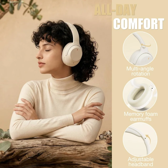 Alt view image 6 of 7 - Upgraded Prolevel Hybrid Active Noise Cancelling Headphones, HD Sound & Big Bass, 2X Softer Comfort, Long ANC Playtime, Wireless Over-Ear Bluetooth Headphones Perfect for Home Office Travel Pair