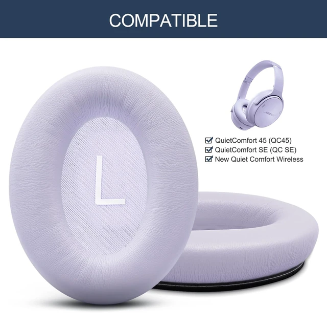 Alt view image 2 of 7 - Ear Pads Replacement for Bose QuietComfort 45 (QC45) - Earpad Cushions for QuietComfort SE (QC SE) Wireless Over-Ear Headphones with Premium Protein Leather and Memory Foam Chilled Lilac