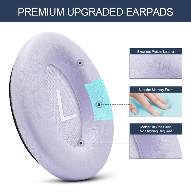 Alt view image 3 of 7 - Ear Pads Replacement for Bose QuietComfort 45 (QC45) - Earpad Cushions for QuietComfort SE (QC SE) Wireless Over-Ear Headphones with Premium Protein Leather and Memory Foam Chilled Lilac