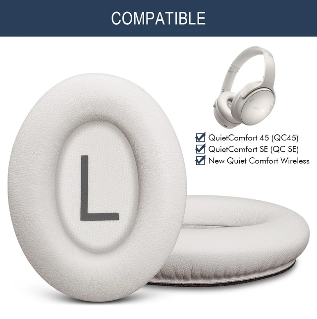 Alt view image 2 of 7 - Ear Pads Replacement for Bose QuietComfort 45 (QC45) - Earpad Cushions for QuietComfort SE (QC SE) Wireless Over-Ear Headphones with Premium Protein Leather Noise Isolation Memory Foam (White)