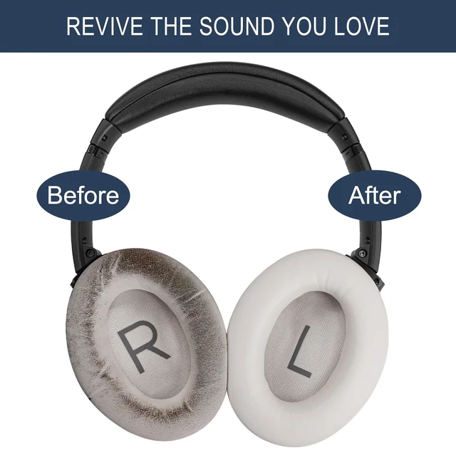 Alt view image 5 of 7 - Ear Pads Replacement for Bose QuietComfort 45 (QC45) - Earpad Cushions for QuietComfort SE (QC SE) Wireless Over-Ear Headphones with Premium Protein Leather Noise Isolation Memory Foam (White)