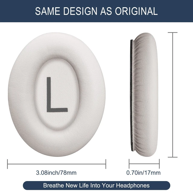 Alt view image 7 of 7 - Ear Pads Replacement for Bose QuietComfort 45 (QC45) - Earpad Cushions for QuietComfort SE (QC SE) Wireless Over-Ear Headphones with Premium Protein Leather Noise Isolation Memory Foam (White)