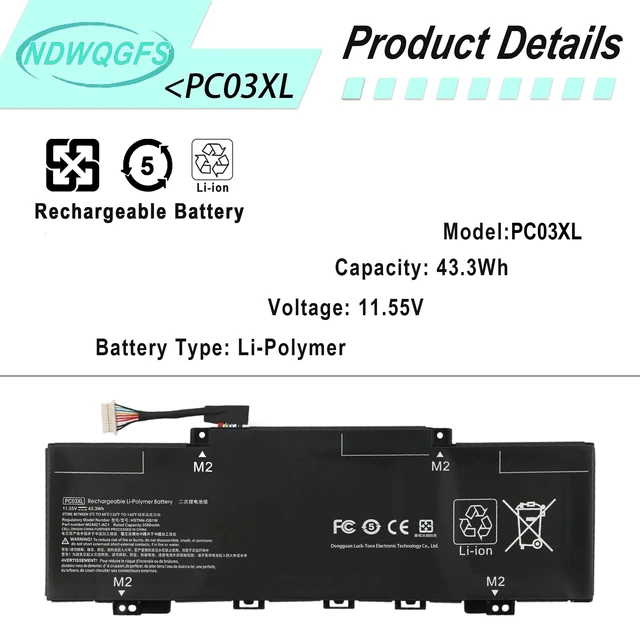 Alt view image 2 of 7 - PC03XL Laptop Battery Replacement for HP Pavilion x360 14-dy 14-dw 15-er Pavilion Aero 13-be Envy x360 14-ES Series 11.55V 43.3Wh Compatible with M24648-005 HSTNN-OB1W M24421-AC1