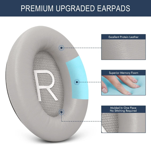 Alt view image 3 of 7 - Ear Pads Replacement for Bose QuietComfort 45 (QC45) - Earpad Cushions for QuietComfort SE (QC SE) Wireless Over-Ear Headphones with Premium Protein Leather and Memory Foam Sandstone
