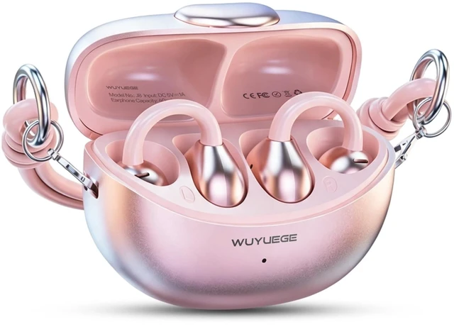 Main image of Clip-On Open Ear Earbuds for Women with Matching Bracelet, Bluetooth 6.0 Wireless Earbuds, Hi-Fi Stereo Sound, Lightweight Headphones for Small Ears, 40H Playtime, USB-C, Rose Gold,Pink
