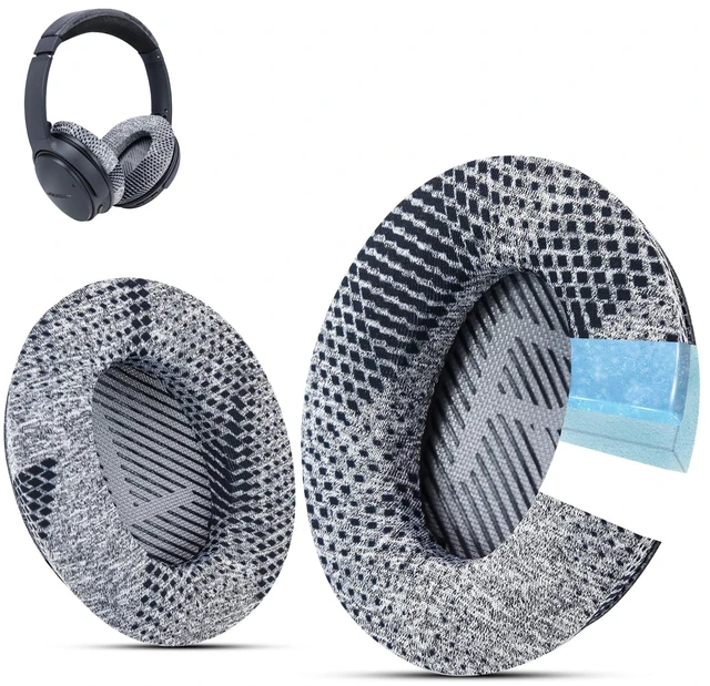 Main image of Cooling Gel Earpads for Bose QC35 & QC45, Fabric,Grey Scrim Fits QC45/QC35 II/QC25/QC2/QC15/AE2/AE2i/SoundLink Headphones; Cooling Gel Memory Foam Bose Headphones Replacement Ear Pads