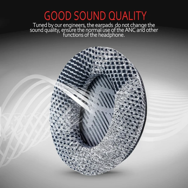 Alt view image 2 of 6 - Cooling Gel Earpads for Bose QC35 & QC45, Fabric,Grey Scrim Fits QC45/QC35 II/QC25/QC2/QC15/AE2/AE2i/SoundLink Headphones; Cooling Gel Memory Foam Bose Headphones Replacement Ear Pads