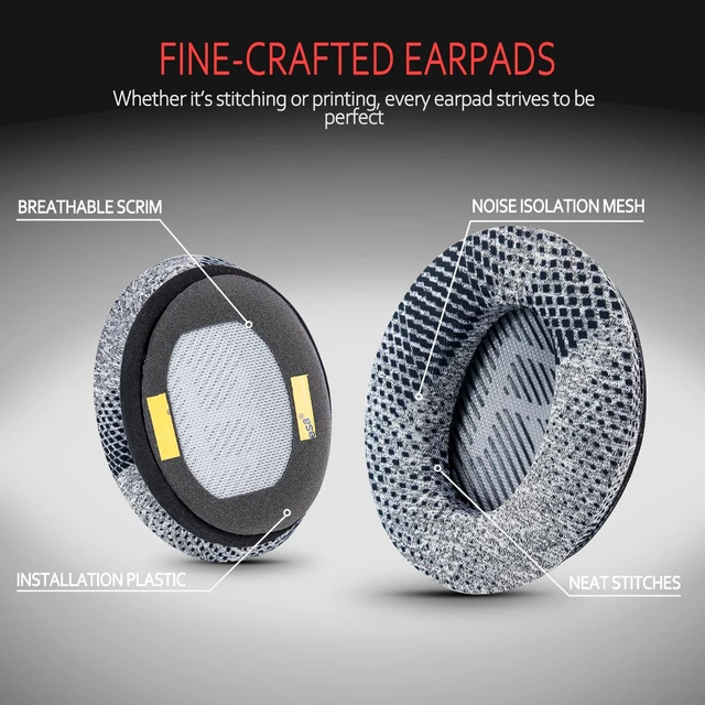 Alt view image 3 of 6 - Cooling Gel Earpads for Bose QC35 & QC45, Fabric,Grey Scrim Fits QC45/QC35 II/QC25/QC2/QC15/AE2/AE2i/SoundLink Headphones; Cooling Gel Memory Foam Bose Headphones Replacement Ear Pads