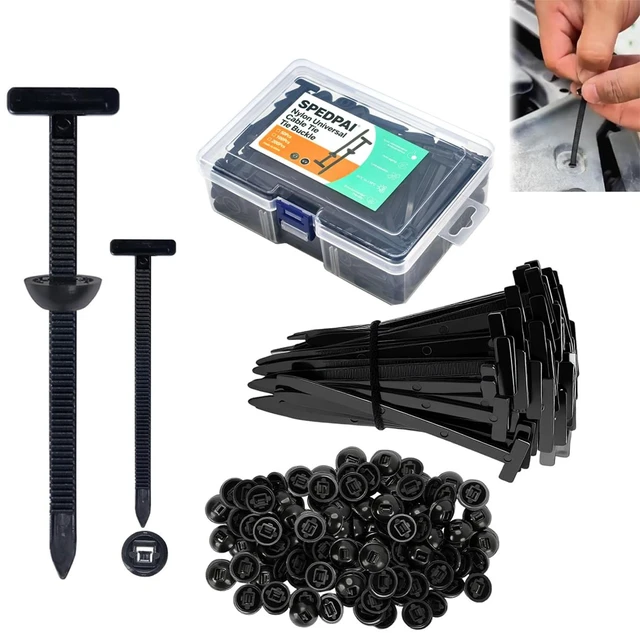 Main image of Nylon Universal Cable Tie Buckle,Heavy Duty Black Zip Ties With Pin & Button Design Plastic Cable Ties Tool Fasteners Car Body UV Resistant Zipties for Car Daily Replacement Screw Fixing 200pcs