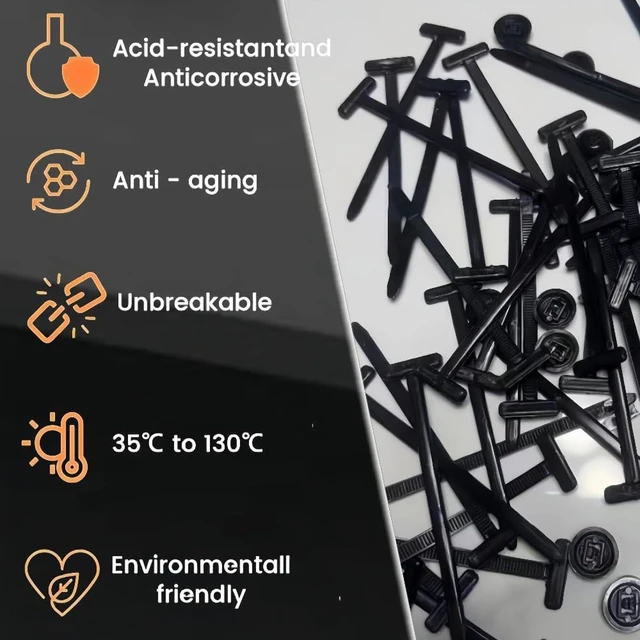 Alt view image 4 of 6 - Nylon Universal Cable Tie Buckle,Heavy Duty Black Zip Ties With Pin & Button Design Plastic Cable Ties Tool Fasteners Car Body UV Resistant Zipties for Car Daily Replacement Screw Fixing 200pcs