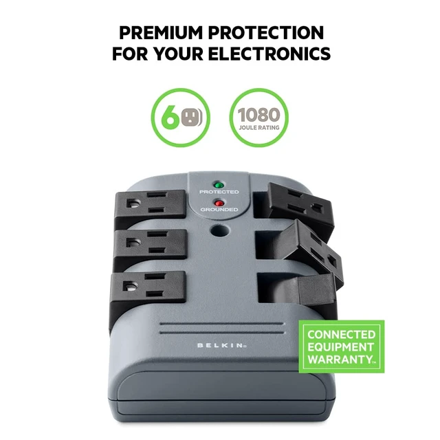 Alt view image 2 of 5 - 6-Outlet Pivot-Plug Surge Protector w/ Wall Mount - Ideal for Mobile Devices, Personal Electronics, Small Appliances and More (1,080 Joules) - 5 Pack