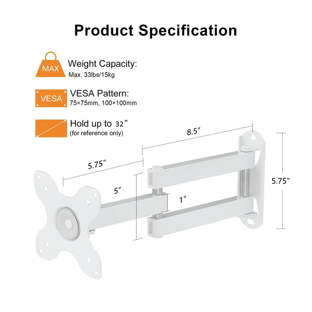 Alt view image 2 of 7 - TV Wall Mount, Bracket for Most 13-32 inch LED, LCD Monitor and Plasma TVs, Max VESA 100x100mm by, White (MA1330W)