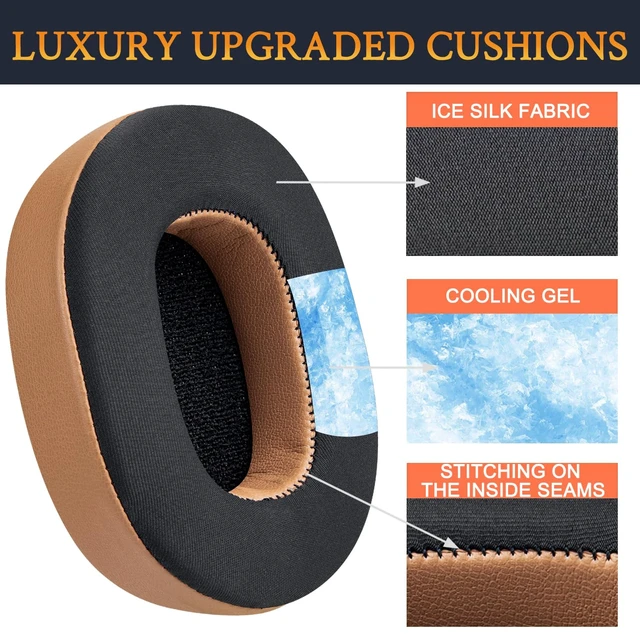 Alt view image 3 of 5 - Cooling-Gel Replacement Earpads for Skullcandy Hesh 3/ANC/Evo & Crusher Wireless/540/ANC/Evo & Venue ANC Over-Ear Headphones, Ear Pads Cushions with Ice Silk Fabric - Brown