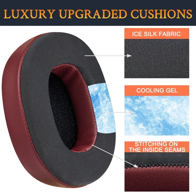 Alt view image 3 of 5 - Cooling-Gel Replacement Earpads for Skullcandy Hesh 3/ANC/Evo & Crusher Wireless/540/ANC/Evo & Venue ANC Over-Ear Headphones, Ear Pads Cushions with Ice Silk Fabric - Burgundy